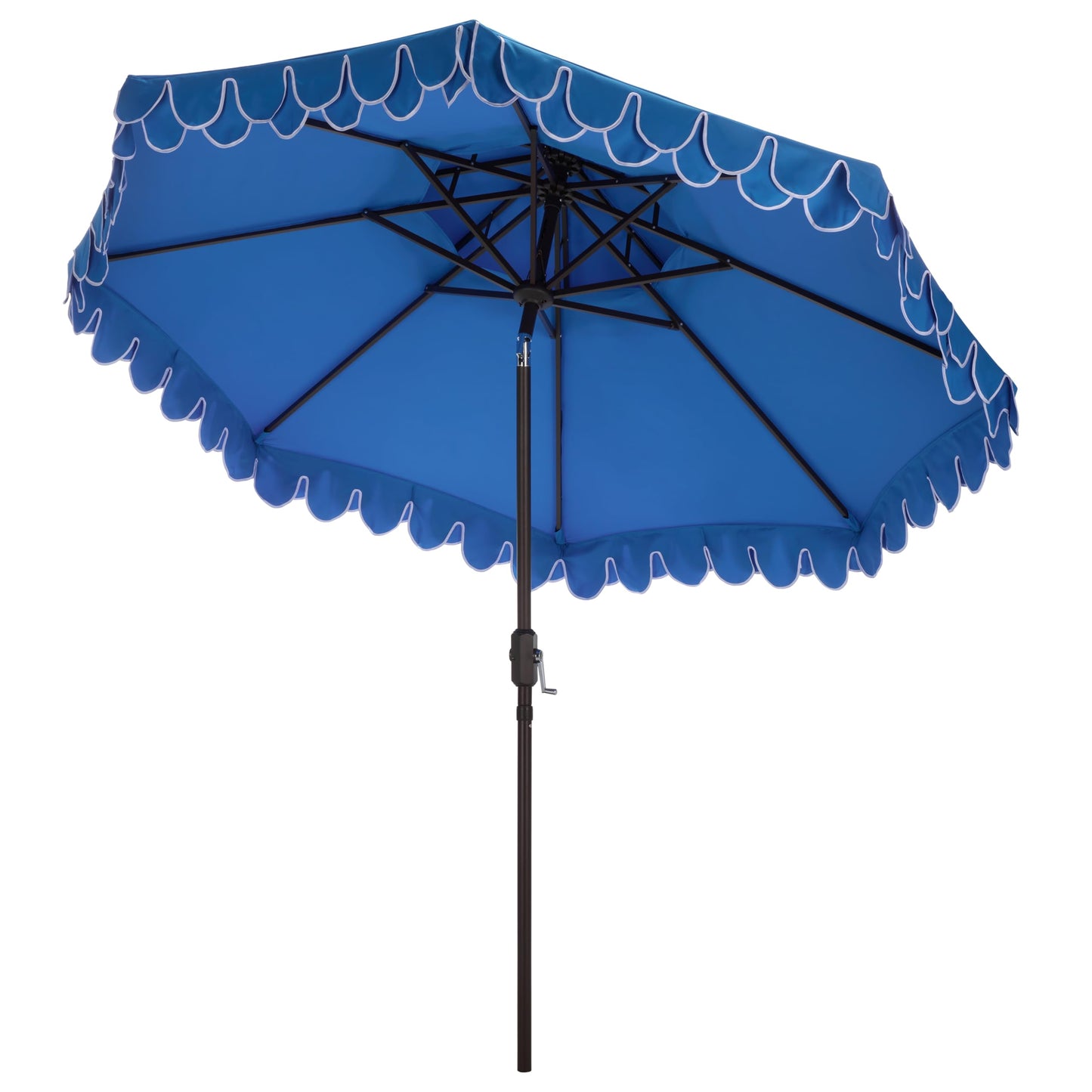 SAFAVIEH Outdoor - Valance 9-Foot Double-Top Patio Umbrella - Pacific Blue & White Canopy - Brown Aluminum Pole - Double-Top Vented Petal Trim - Ideal for Patio, Deck, Poolside, Backyard (PAT8206P)