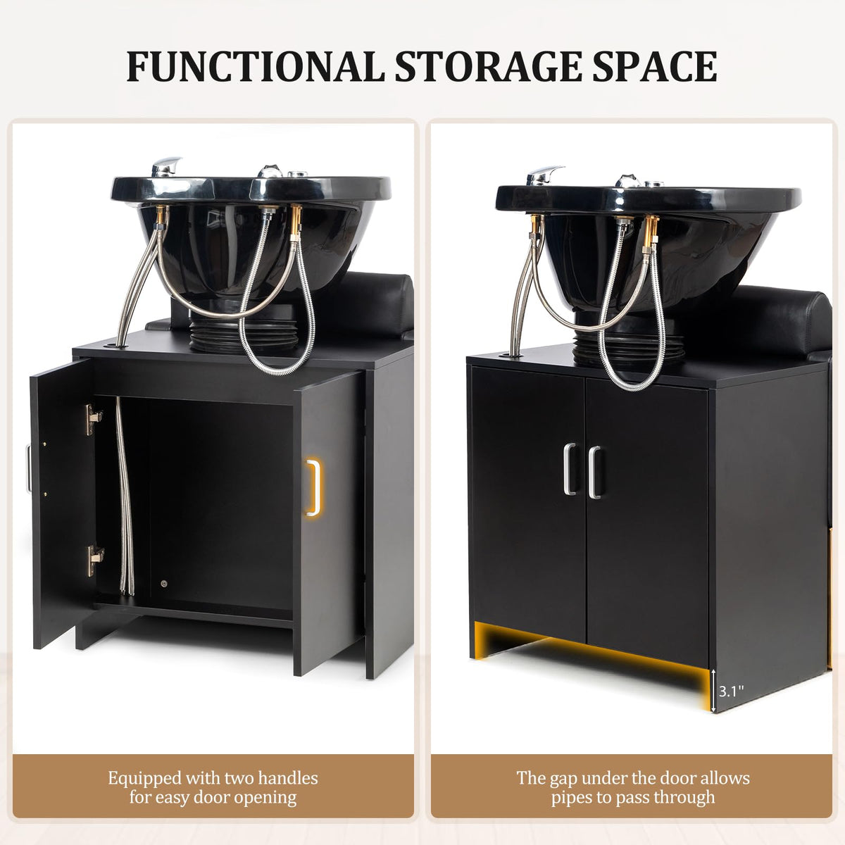 OmySalon Salon Shampoo Bowl and Chair, Hair Washing Station w/Tilting Sink & Storage Cabinet, Backwash Barber Chair for Barbershop Beauty Spa Massage Hairdressing