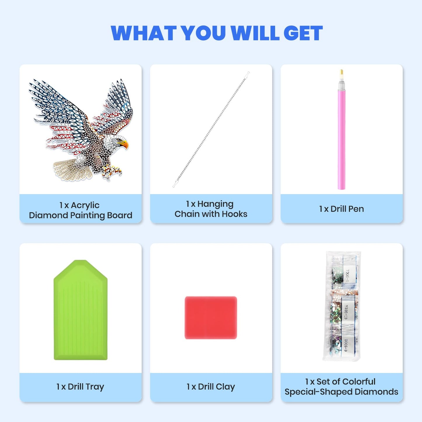 MXJSUA American Flag Bald Eagle Diamond Painting Art Window Suncatchers, Diamond Art Kits for Adults Hanging Ornaments with Chain, 5D Special Shape Crystal Diamond Pendant Accessories for Decor Gift