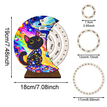 F-CANLAN 5D Diamond Painting Decorations Ornaments - Black Cat Calendar Decorated Desktop Diamond Painting with Gem Cat Calendar Decorated Desktop Paint with Diamonds for Room Decor (19X18 CM)