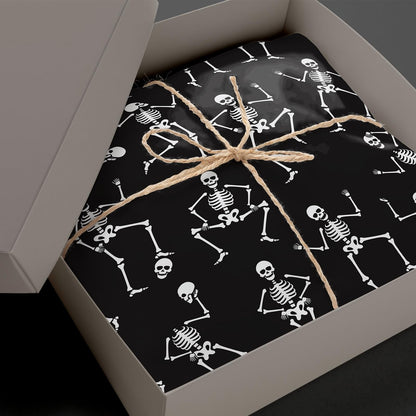 Whaline 100 Sheets Halloween Tissue Paper Dancing Skeleton Gift Wrapping Paper Black White DIY Art Craft Paper for Halloween Birthday Holiday Party Supplies, 13.7 x 19.6 Inch