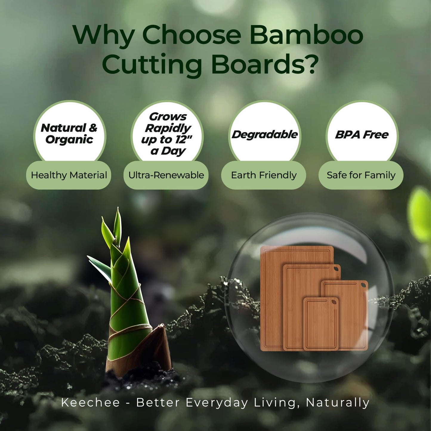 Keechee Wood Cutting Board, Carbonized Bamboo Cutting Boards Set With Smooth Surface & Easy Storage For Busy Kitchens, Ideal Charcuterie & Chopping, Durable, Knife-Friendly (4Pcs)