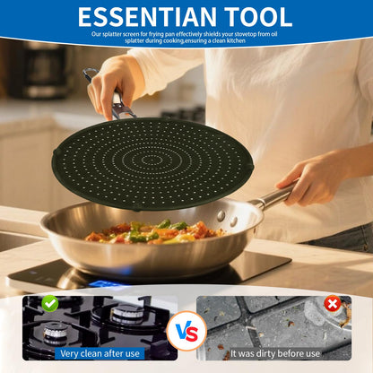 Splatter Screen Compatible with Hexclad,Heat Resistant Silicone with Folding Handle,Grease-Free Cooking,Dishwasher Safe,12.5 Inches,Black