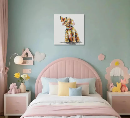 24"x24" SEVEN WALL ARTS Dog Canvas Wall Art Colorful Animal Picture Pet Puppy Butterfly Alighted on Dog Paintings