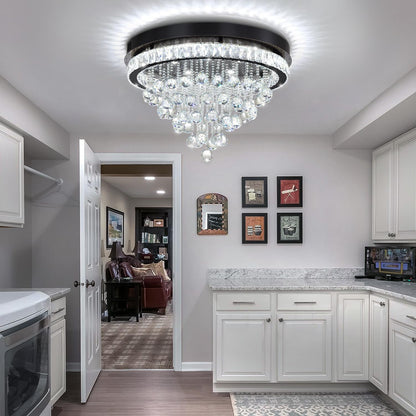 Shial Lighting Dia 24" Modern Crystal Chandeliers for Dining Room,Black Raindrop Chandelier Flush Mount Chandeliers for Living Room Bedrooms Dining Room Dimmable 2700k 4500k 6000k