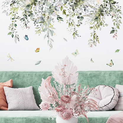 Hanging Vine Floral Window Clings - PVC Double-Sided Flower Leaf Anti-Collision Removable Decals for Home Party Shop
