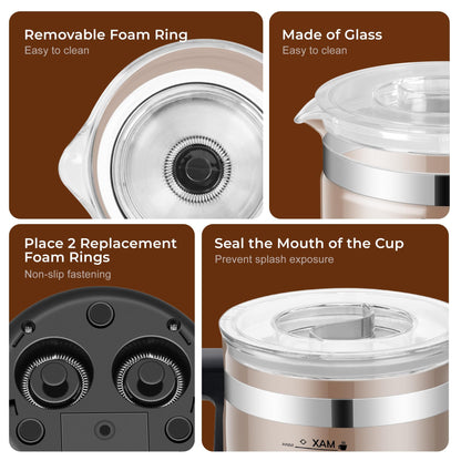 JXXM Electric Milk Frother, 6 in 1 Milk Steamer,17oz Automatic Warm and Cold Foam Maker for Coffee,Latte, Cappuccino, Macchiato, Hot Chocolate (Black)