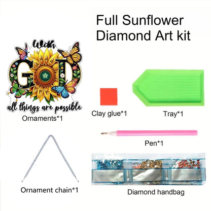 Zyvoreva DIY Sunflower Diamond Art Painting Kits for Adults, GOD Special Shape Double Sided Acrylic Rhinestone Painting, Window Wall Hanging Ornament Pendants for Home Garden Decor