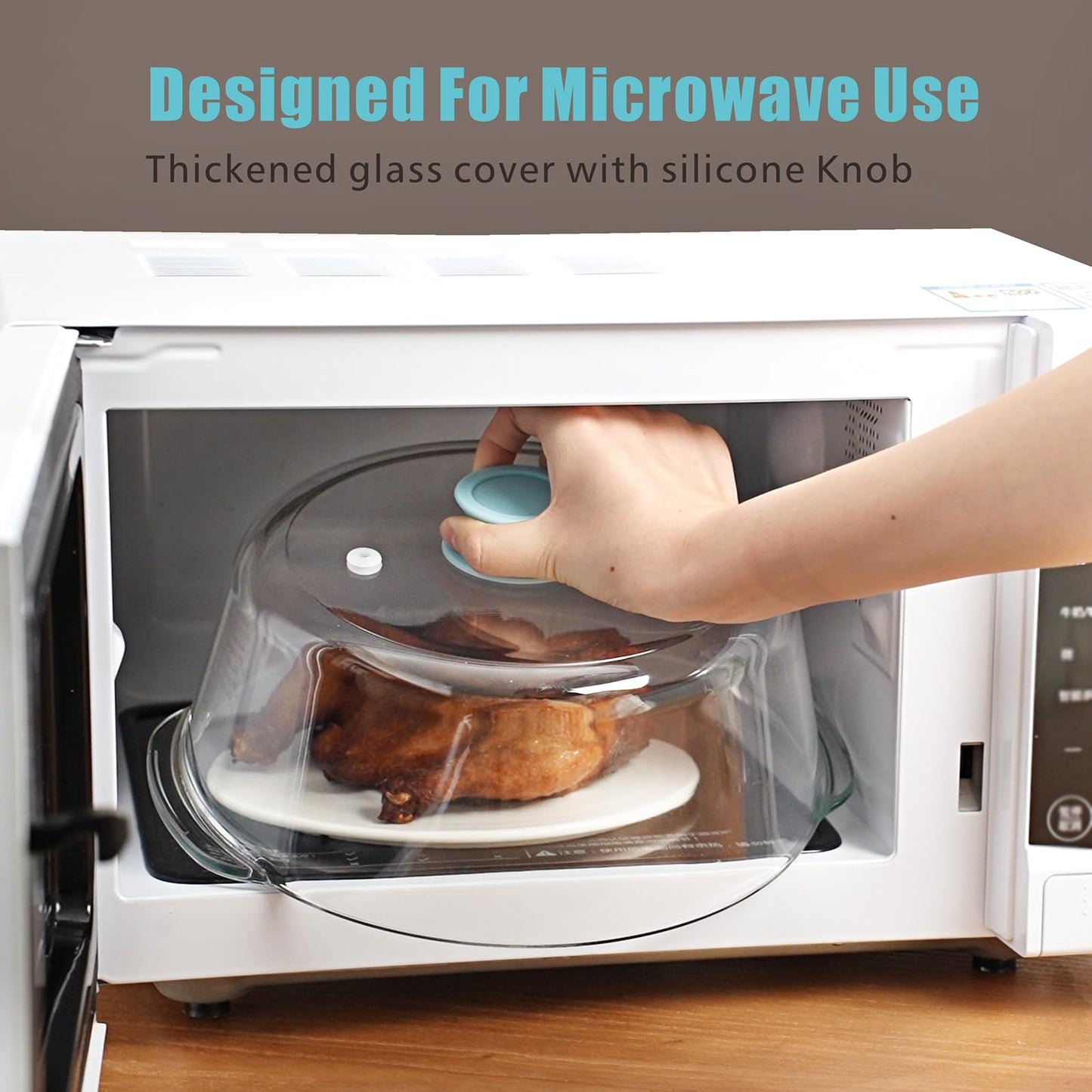 FANQIEW Glass Microwave Splatter Cover for Food Tall Microwave Cover with Silicone Knob 100% Food Safe 10in Plate Splatter Guard Lid With Vent Hole BPA Free Dishwasher Safe