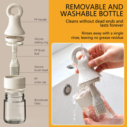 QQC 2 in 1 Oil Dispenser Bottle with Silicone Brush - 150ml/5.07oz Borosilicate Glass Basting Brush for BBQ, Grilling, Easy Kitchen & Outdoor Cooking