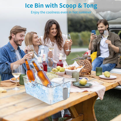 Freezer Ice Bin Set, 2 Pcs Ice Bin with Scoop and Tong, Ice Tray, Clear Ice Bucket with Pull-out Handle for Freezer, Clear Plastic Ice Container for DIY Drink Summer Party, 12.2 x 6.9 x 4.3 in