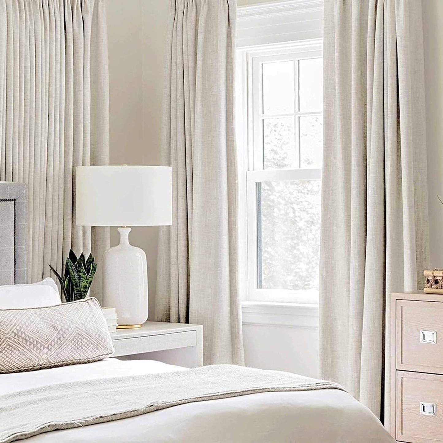 MIULEE Linen Curtains - 100% Blackout Thermal Insulated Drapes | Beige, 52x96 Inch (2 Panels)