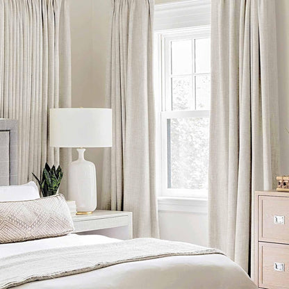 MIULEE Linen Curtains - 100% Blackout Thermal Insulated Drapes | Beige, 52x96 Inch (2 Panels)