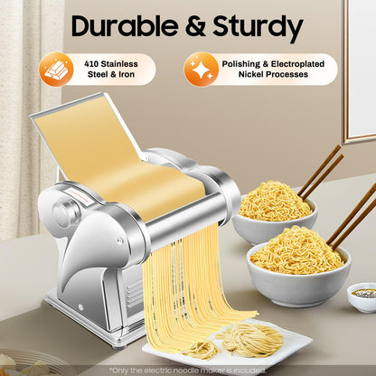 Electric Pasta Maker Machine 135W Family Noodle Maker Pasta Dough Spaghetti Roller Pressing Machine Stainless Steel for Home Family Use (1.5mm Flat Noodle+4mm Flat Noodle)
