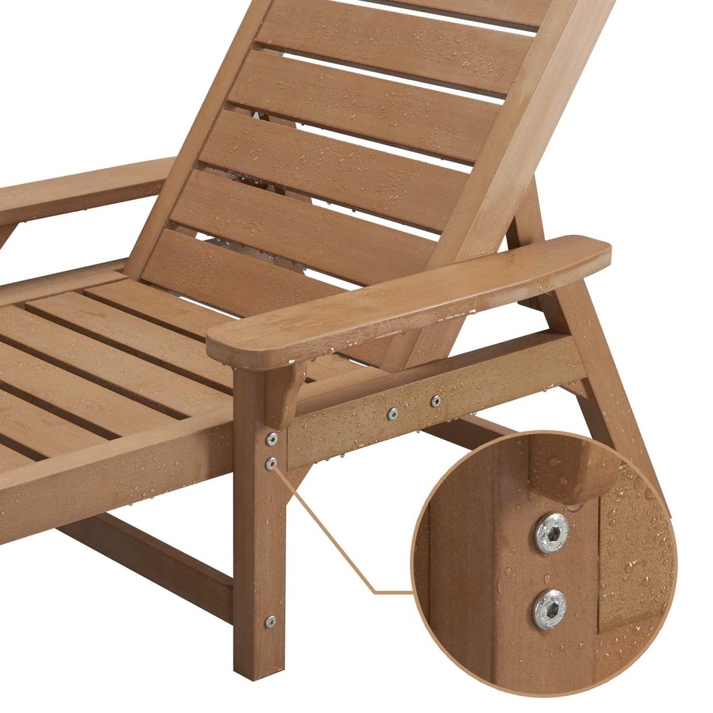 Psilvam Chaise Lounges Set of 2, Lounge Chairs with Adjustable Backrest, Supports Up to 350 lbs, All Weather Recliner Poly Lumber Lounges Bed for Poolside, Patio, Porch(Light Brown)