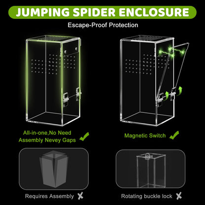 Jumping Spider Enclosure Kit Acrylic Terrarium Reptile Enclosure Accessories Insect Habitat for Mantis Tarantula Snail (Small)