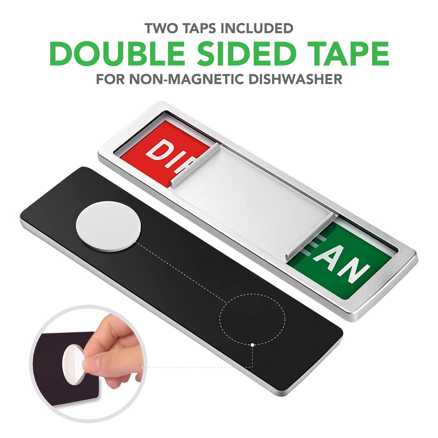 Premium Clean Dirty Dishwasher Magnet, Dirty Clean Sign for Dishwasher Easy to Read and Strong Slide for Changing Signs, Heavy Duty Magnet with Optional Stickers (Red & Green (Silver))