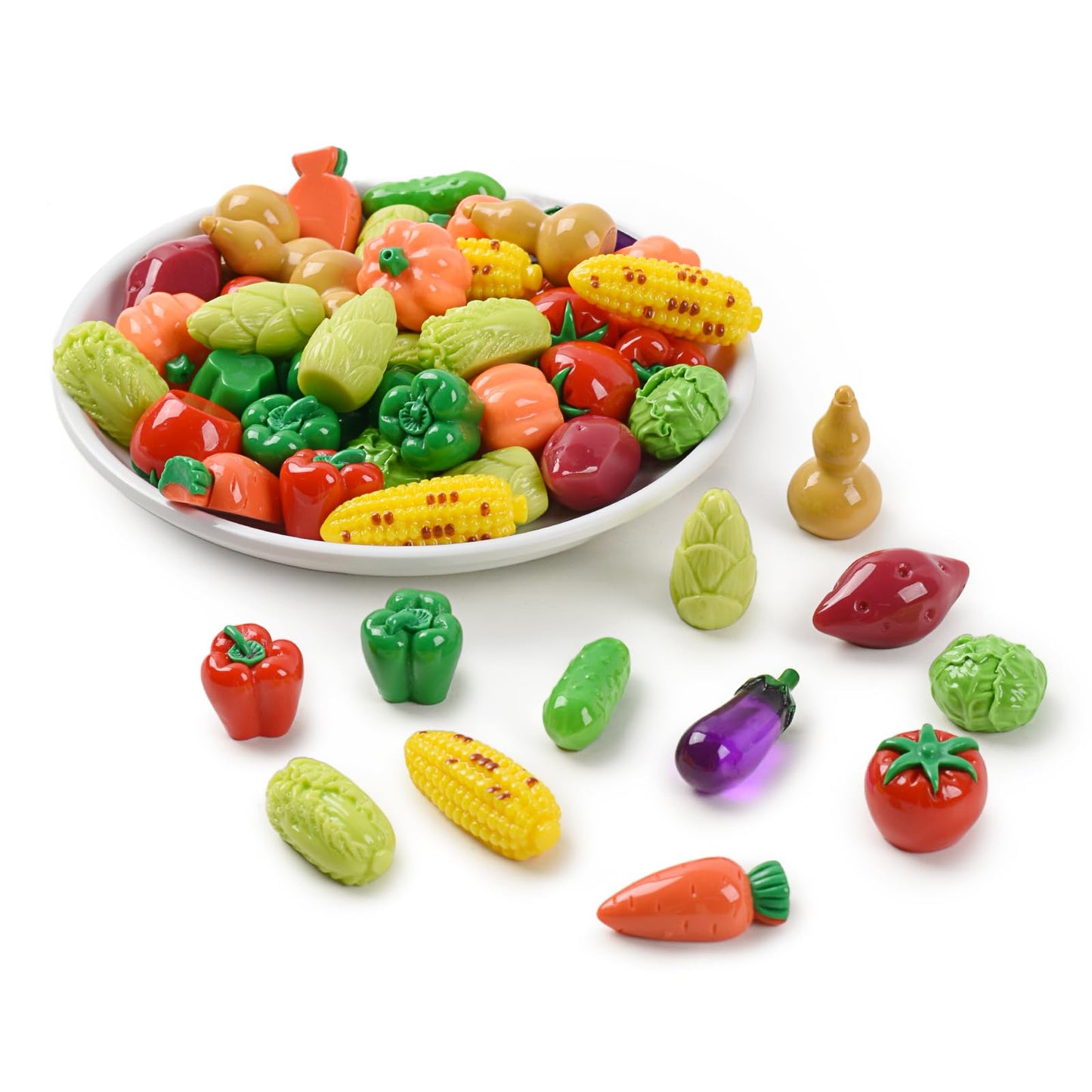 Hanycon 70PCS Mini Resin Vegetable Figurines Miniature Vegetable Figurines Tiny Mini Food for Home House Grocery Photography Party Decoration