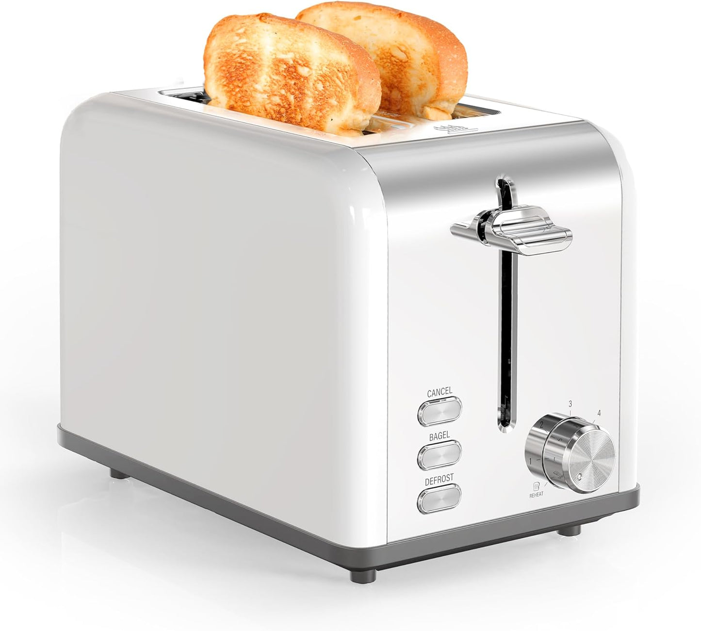YSSOA 2-Slice Toaster - White, 6 Browning Settings, 3 Functions, Extra Wide Slot & Removable Crumb Tray for Bread &