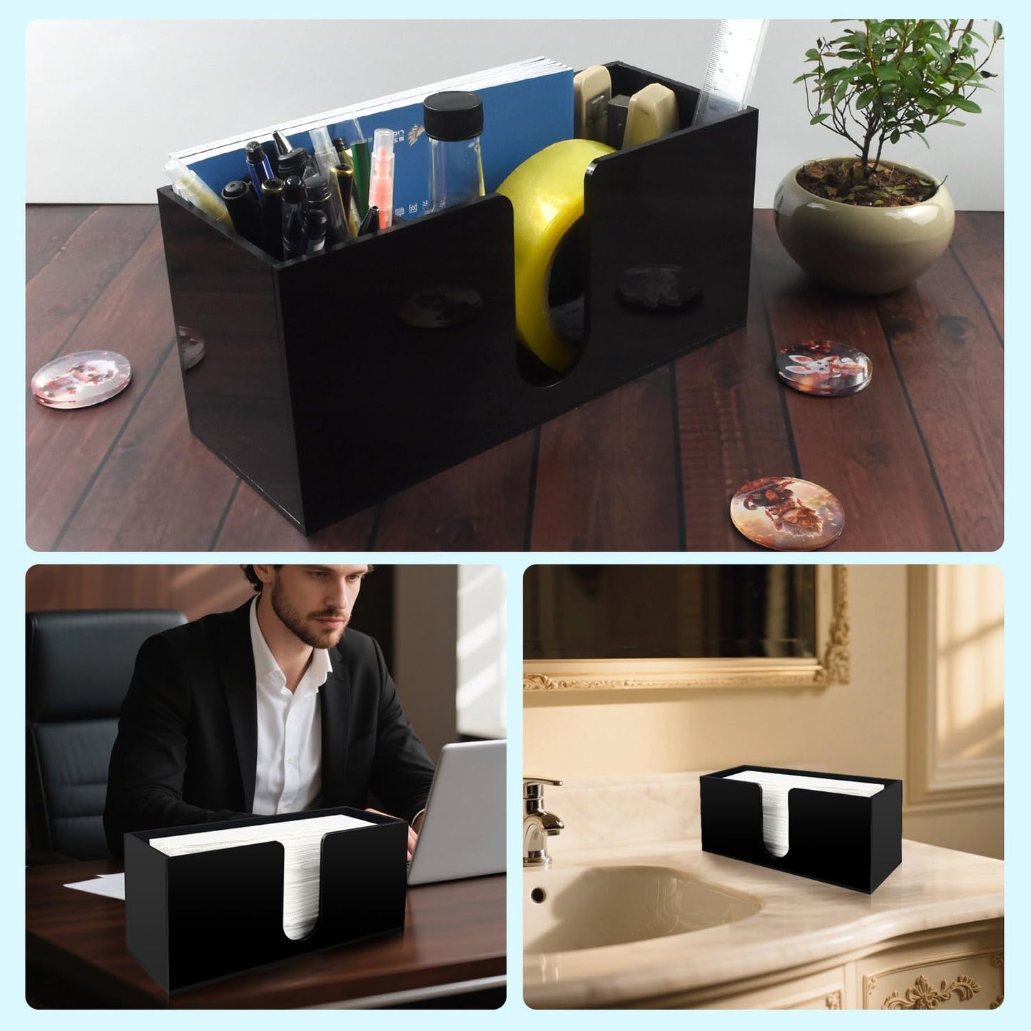 Paper Towel Holder for Countertop, Black Acrylic Napkin Dispenser – Fits Multifold, C-Fold & Z-Fold Trifold Towels, Durable 5mm Thick for Bathroom, Kitchen, Restaurant & Toilet (1pcs)