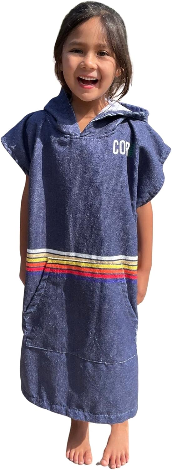 3-10 COR Childrens Unisex Poncho Towel Robe Light and Dark Blue for Kids Ages (Knightrider)