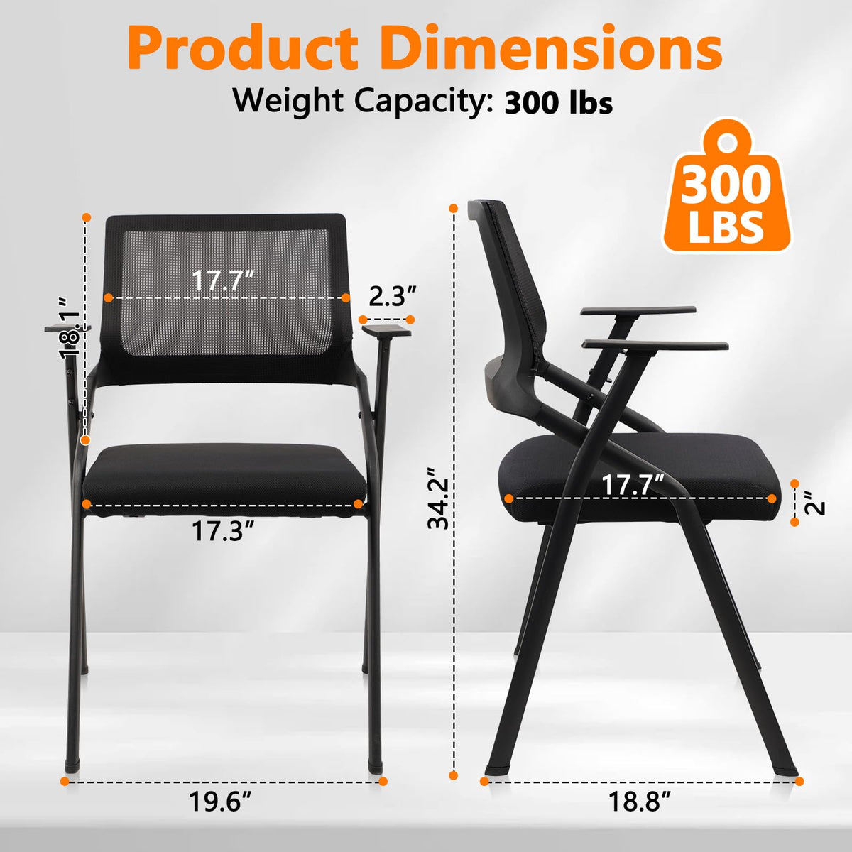 CLATINA Stackable & Foldable Office Chairs with Ergonomic Lumbar Support and Thickened Seat Cushion, Folding Mesh Fabric Reception Guest Chair for School Church Conference Waiting Room Black (6 pk)