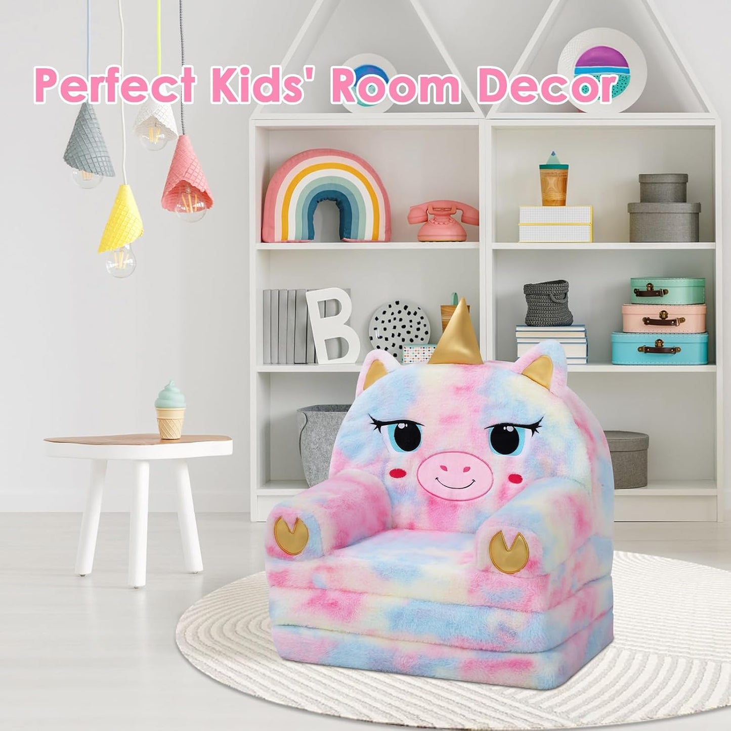 2 1 decalsweet Kids Couch Comfy Foldable Kids Sofa to Lounger in Toddler Chair Plush Baby Sleeper Chair for Playing