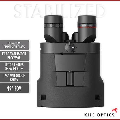 Kite Optics APC STABILIZED 14x50 ED High Performance Binoculars for Hunting and Bird Watching/Marine Use - 14x Magnification with Image Stabilization, Waterproof, Dustproof, Li-Ion Battery, +30 Hours