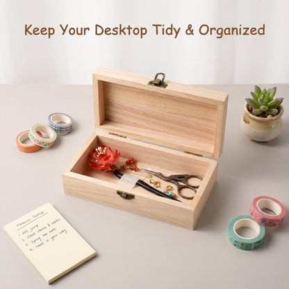 HONSHEN Wooden Storage Box Set, 8 Inch Rectangle Box with 2 Pcs 3 Inch Square Boxes, Decorative Wood Organizer for Jewelry, Trinkets, Office & Home