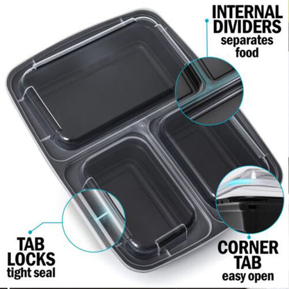 MORDEN MS Meal Prep Container With Lids, 50 Pack 3 Compartment Reusable Food Storage Container Divided Plastic Bento Box Lunch Box To-go Boxes(33oz)