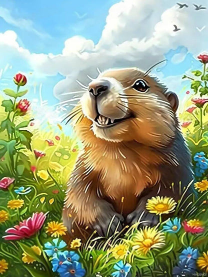 HMDIIMGE DIY Garden Groundhog Diamond Art Kits for Adults, Full Round Crystal Gemstone Art Cross Stitch Diamond Painting Kits for Beginners, for Room Decor Bathroom Decor 12x16 Inch