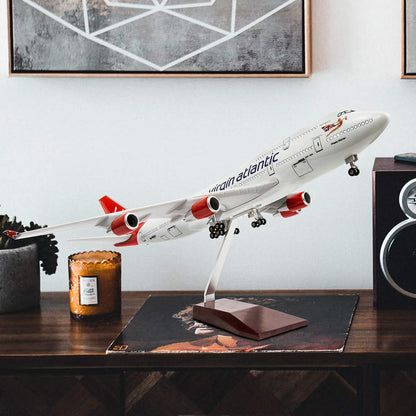24-Hours 18” 1:130 Scale Model Jet British Airways Virgin B747 Model Planes Kits Display Die-cast Airplane with LED Light(Touch or Sound Control)