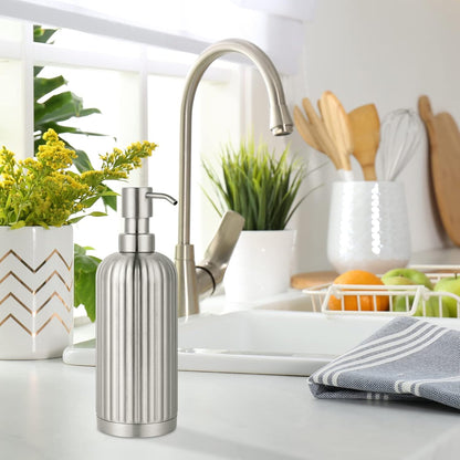 Rust-Proof Stainless Steel Countertop Soap Dispenser - Roman Column Shaped 18 oz Brushed Nickel Bottle with Pump