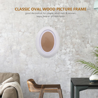 Garneck Oval Wood Picture Frame - Wall Hanging Decoration 7 Inch, White