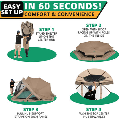 COBIZI 15x15FT Pop Up Gazebo Screen Tent Screen House for Camping, Screen Room with Mosquito Netting, Hub Tent Instant Screened Canopy with Carrying Bag and Ground Stakes, Khaki