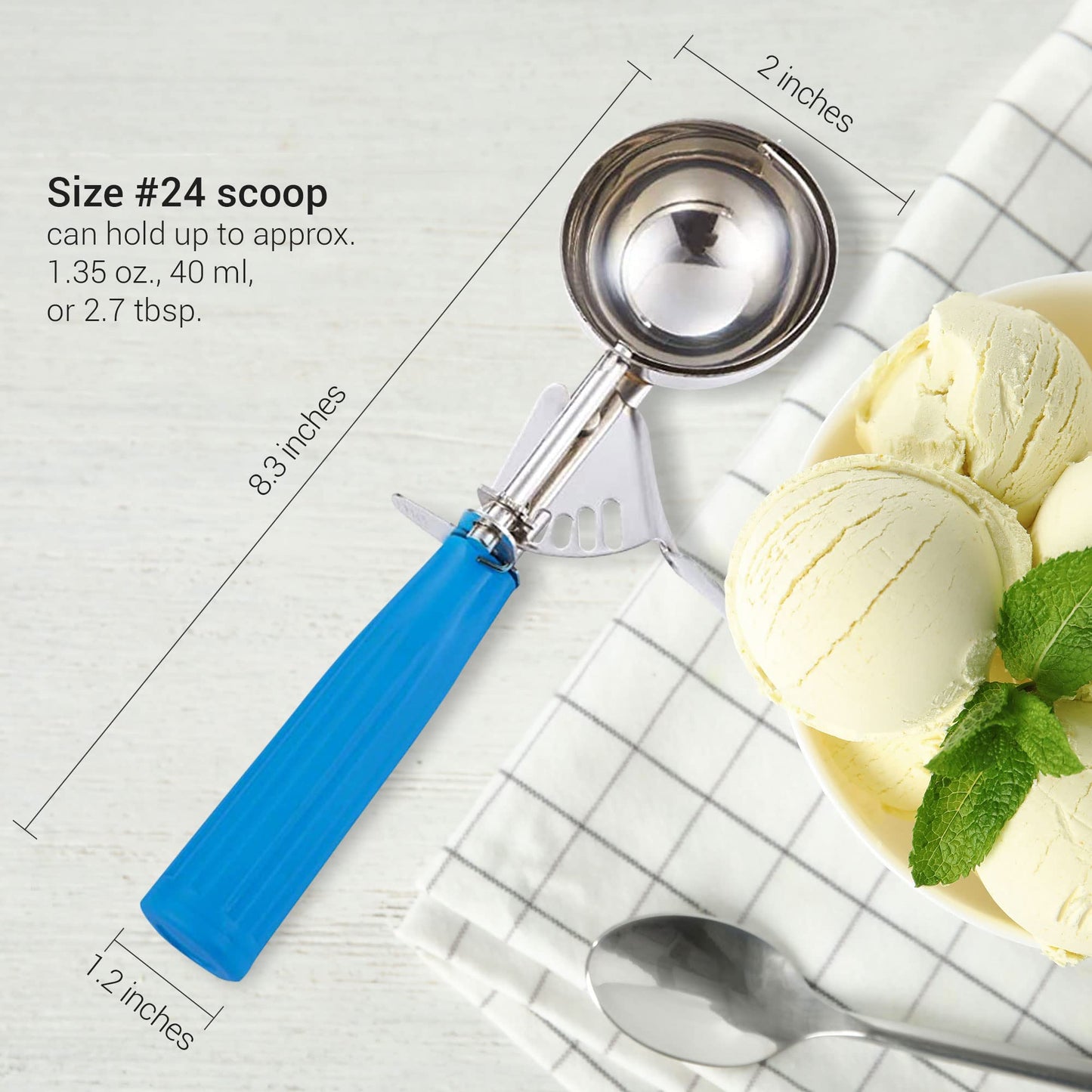 Meadow Lane Trigger Scoop - #24 Size (2-in Diameter) 2.7 Tbsp Capacity, Stainless Steel, Portion Control, Ice-cream & Cookie Dough Scoop, Red and Blue, 2-Pack