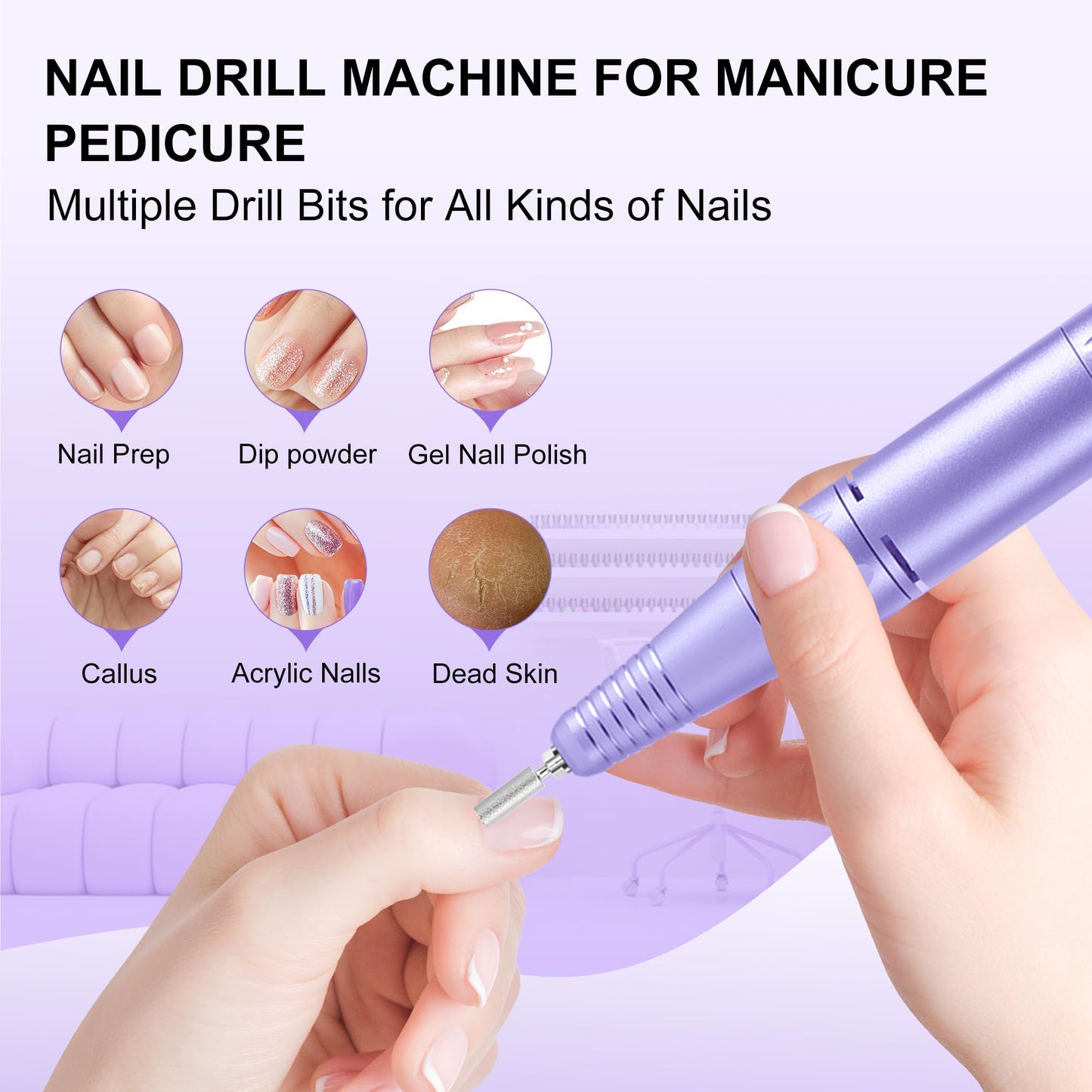 Professional Electric Nail Drill File:COSYGLOW Glitter Portable Cordless E-File Nail Drill Kit with 11 Drill Bits,30000 RPM Rechargeable Nail Drills Machine for Acrylic Nails Gel Polishing (Pink)