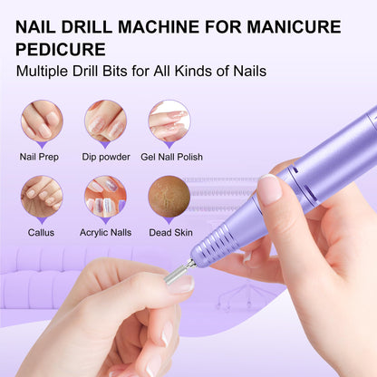Professional Electric Nail Drill File:COSYGLOW Glitter Portable Cordless E-File Nail Drill Kit with 11 Drill Bits,30000 RPM Rechargeable Nail Drills Machine for Acrylic Nails Gel Polishing (Pink)