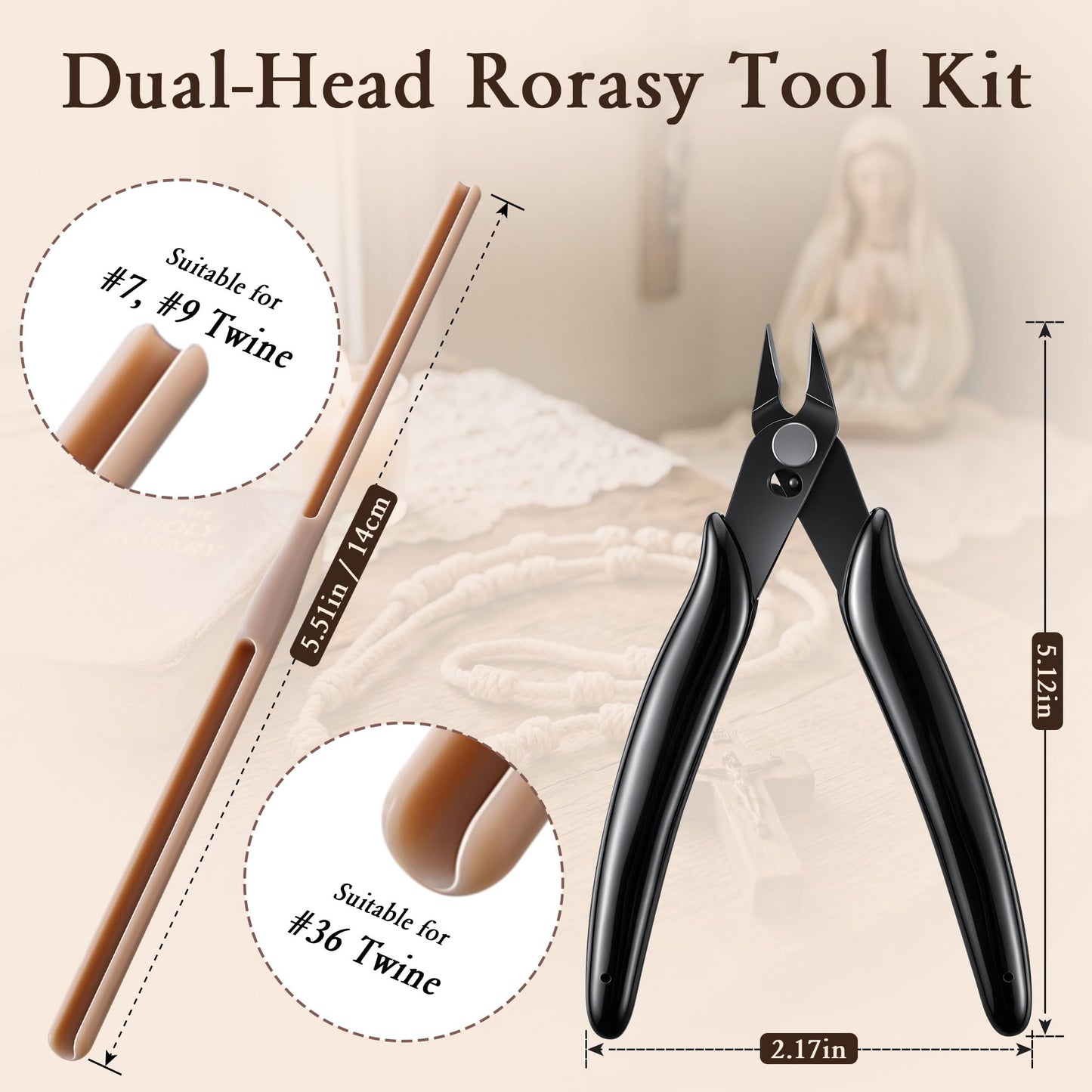 Dunkive Rosary Cord Knotting Tool with Flush Cutter for Crafting, #7#9 and #36 Dual Head Twine Knotting Tool, Side Wire Cutters, Jewelry Making Set, Rosary Making Supplies for Jewelry, Bracelet