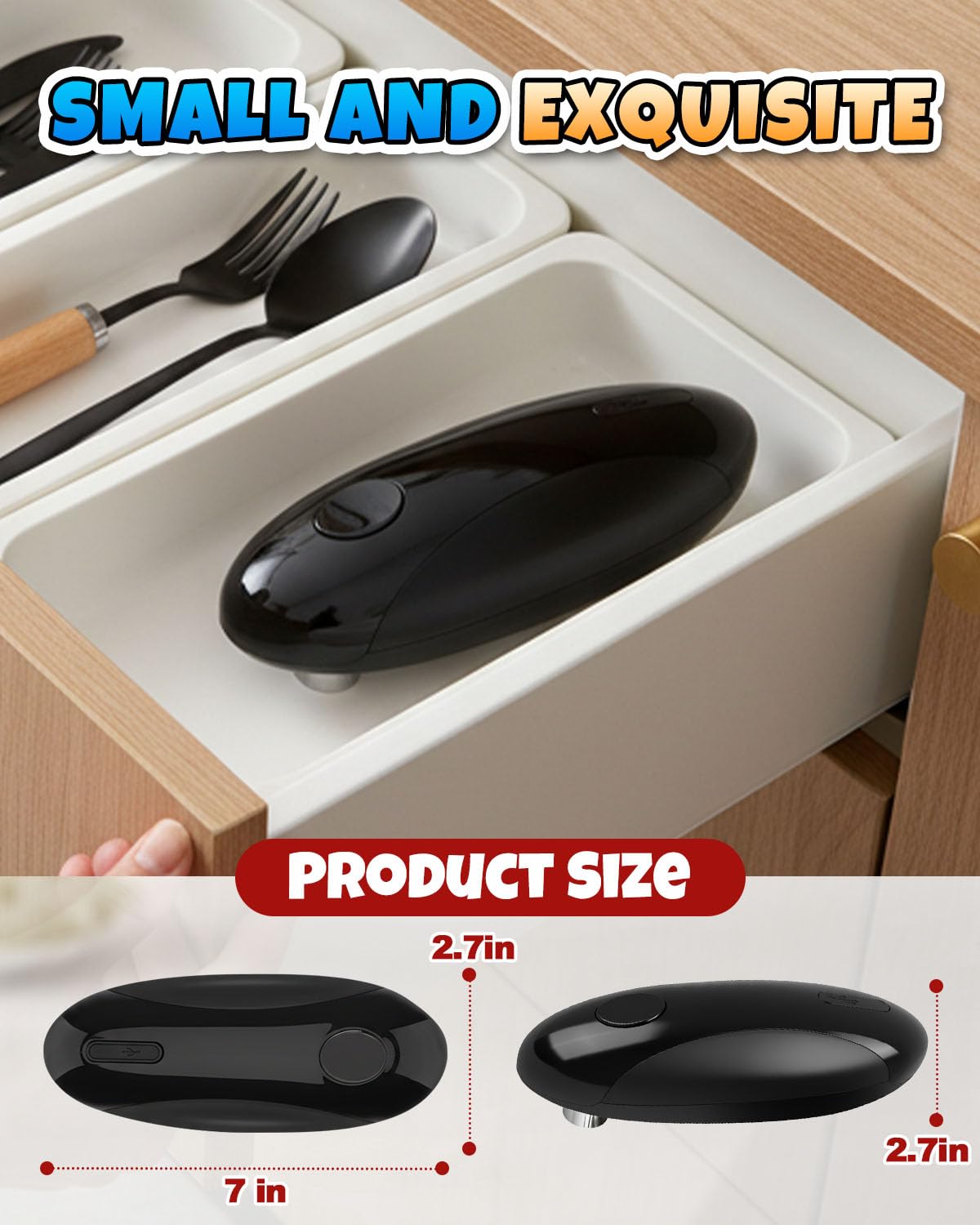 Electric Can Opener, One-Touch Hands Free Can Opener, Side-Cut Can Opener, Safety Smooth Edge, Rechargeable Cordless Can Opener Fits Most Cans, Great for Seniors & Arthritis