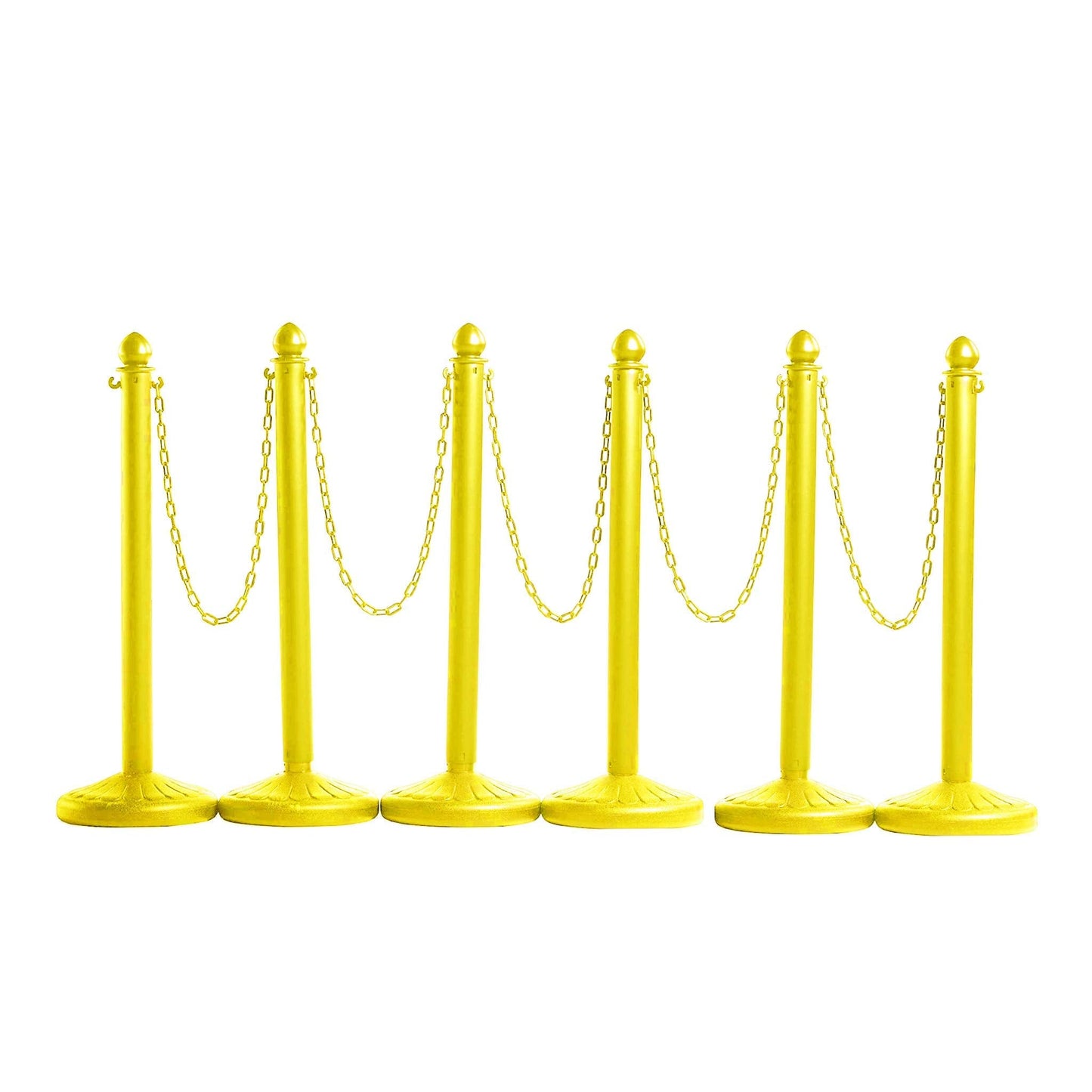 Montour Line Plastic Stanchion Yellow 2.5 Inch Diameter with 50 Foot Chain, 6-Pack, Crowd Control Barriers