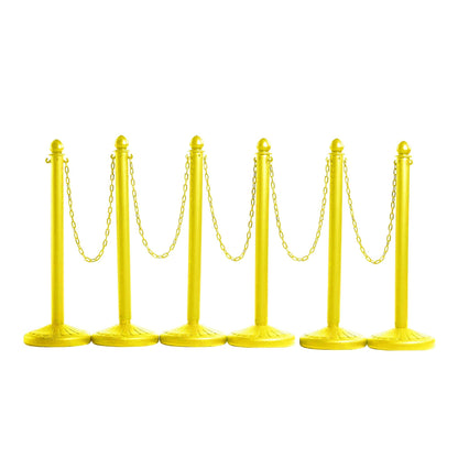 Montour Line Plastic Stanchion Yellow 2.5 Inch Diameter with 50 Foot Chain, 6-Pack, Crowd Control Barriers