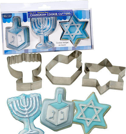 Set 3 Rite Lite of Chanukah Cookie Cutters Sheets - Dreidel, Menorah, Star of David Design, Jewish New Year Holiday