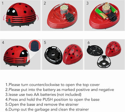 Fdit Mini Desktop Vacuum Cleaner, Portable Handheld Ladybug Sweeper for Cartoon Red Ladybird Crumb
