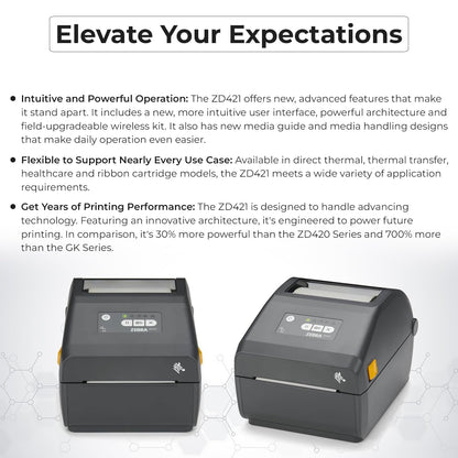 Zebra ZD421 (ZD4A042-D01M00EZ) USB/Bluetooth - Zebra GK420d Replacement, Direct Thermal Label Printer 203 dpi with 4x6 Thermal Roll + Power Adapter + USB 2.0 Cable + Microfiber Cloth Included