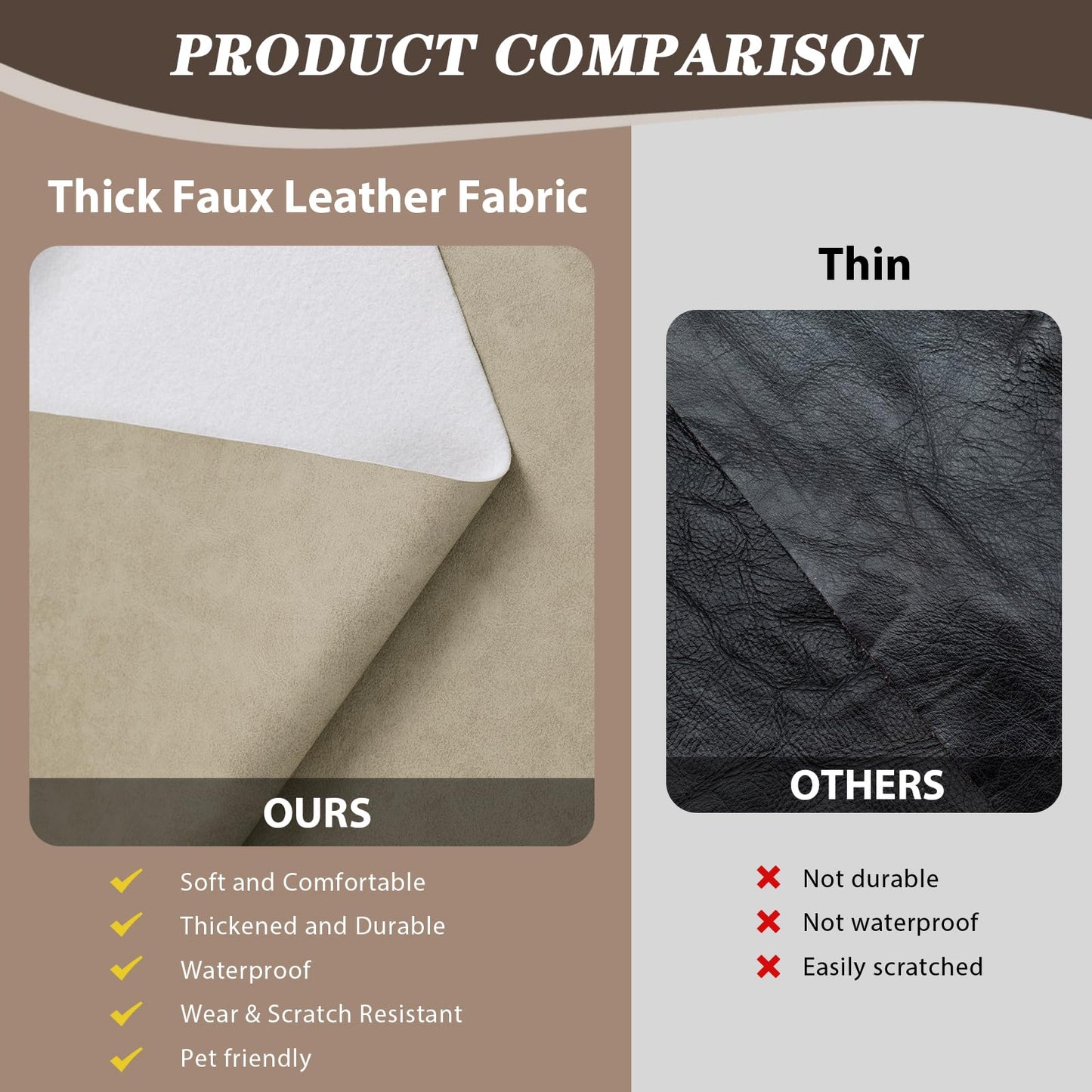 Faux Leather Vinyl Upholstery Fabric by The Yard, 1.3mm Thick Soft Anti-Scratch Durable Marine Vinyl Fabric Synthetic Leather for Sofa Bags Chairs Car Seats DIY Crafts, 1 Yard Cut 55" x 36" (Oatmeal)
