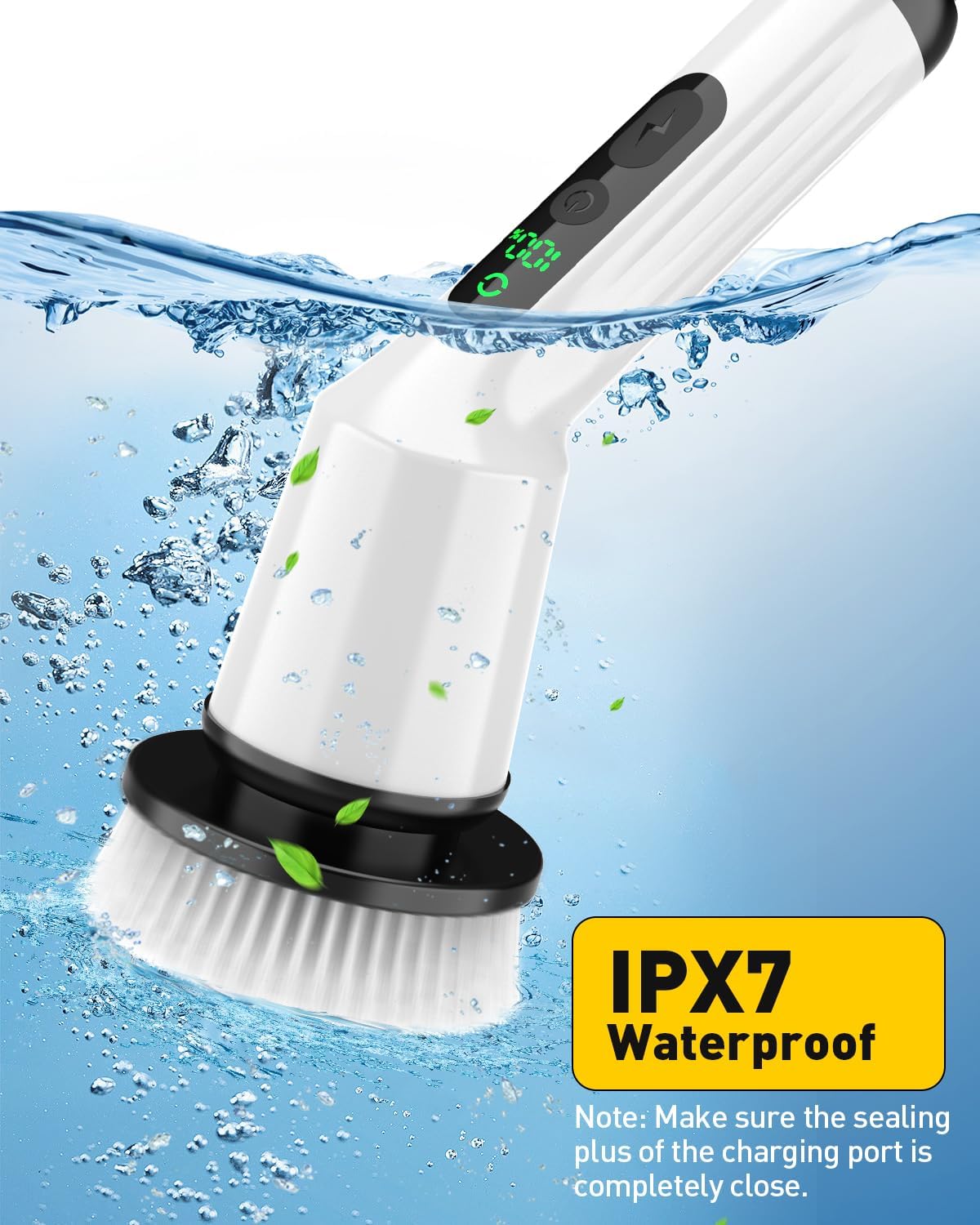Electric Spin Scrubber, Shower Scrubber with Extendable Arm, Dual-Speed and 3 Brush Heads for Bathroom