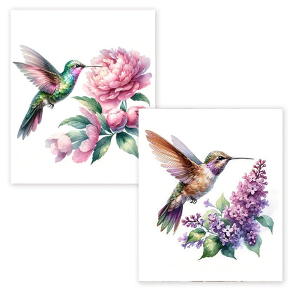 Qykwz 2 Pcs Spring Hummingbird Diamond Painting Kits for Adults, Farmhouse Peony Lilac Flower Hummingbird Diamond Art Kits, DIY Full Drill Gem Art Kit for Home Wall Decor, 9.8x11.8 Inch