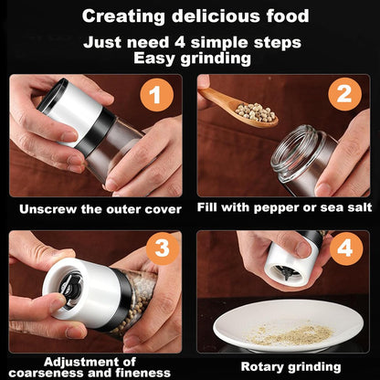 Premium Salt and Pepper Grinder Set of 4, Refillable Manual Salt and Pepper Mill, Adjustable Ceramic, Glass Shaker