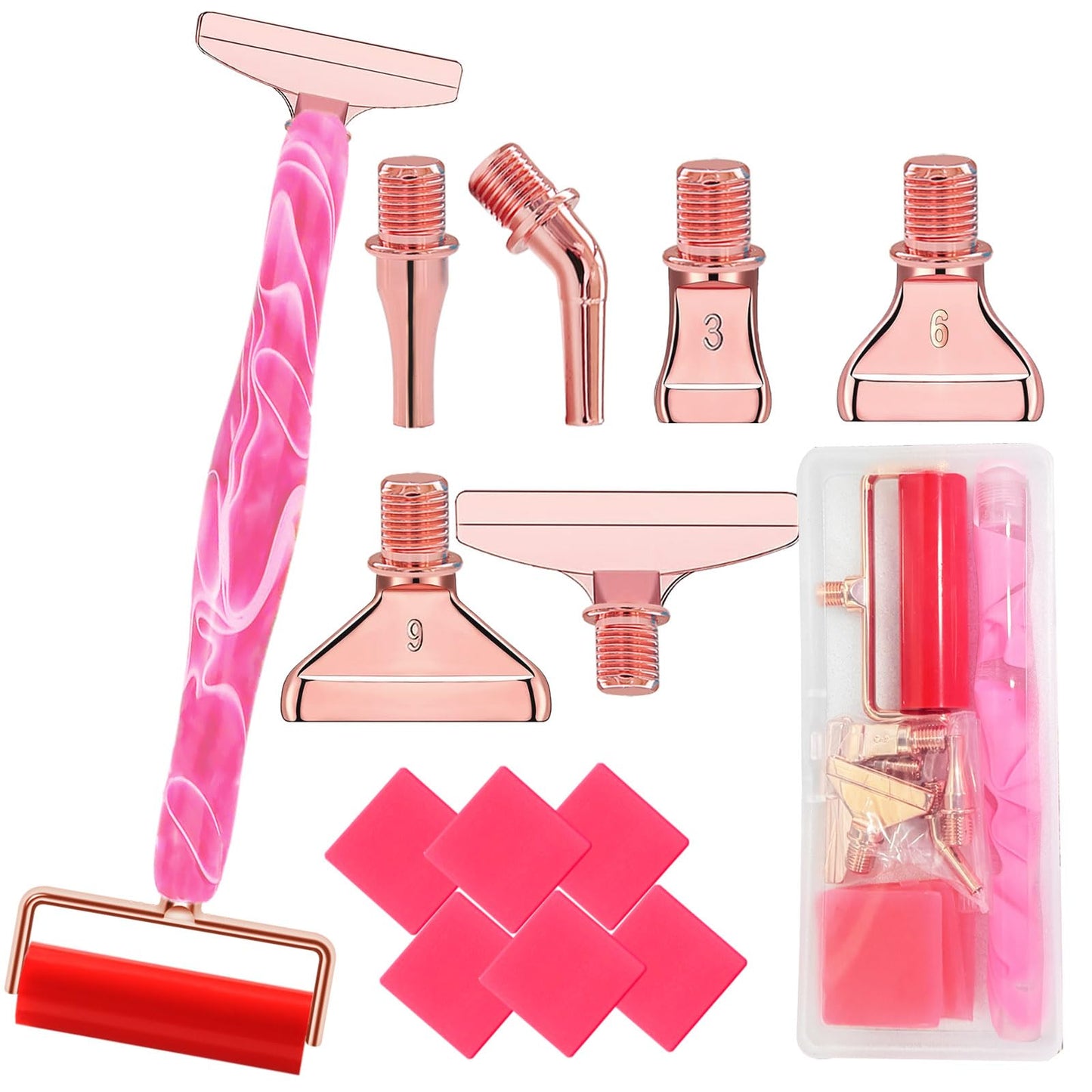 Diamond Art Pens Tools Diamond Painting Accessories Kits with Screw Metal Tip Roller Diamond Painting Pen Drill Bead Dot Pens for Art Craft Nail (Pink Pen Rose Gold 6)